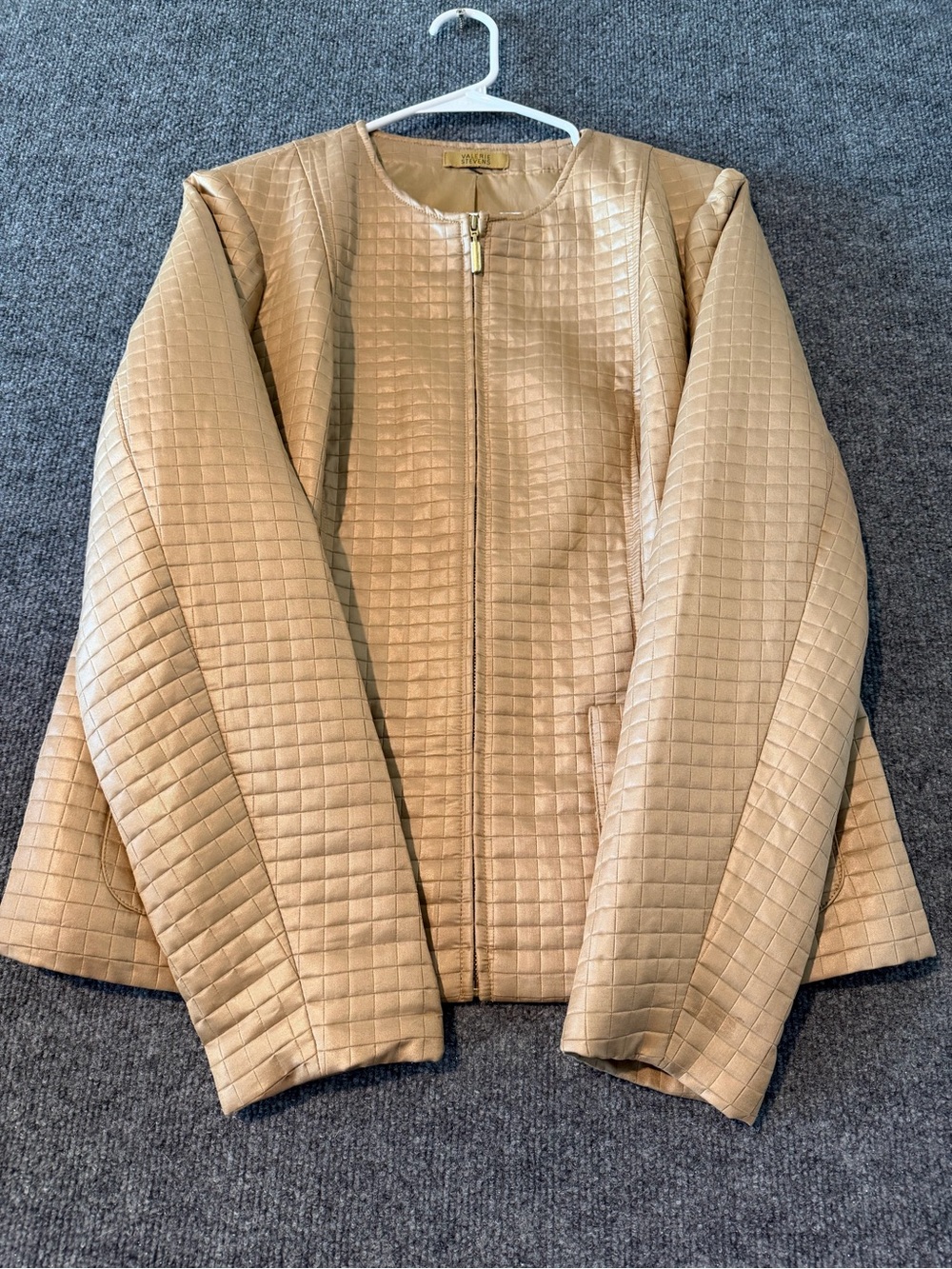 Valerie Stevens Quilted Tan Leather Zip Jacket